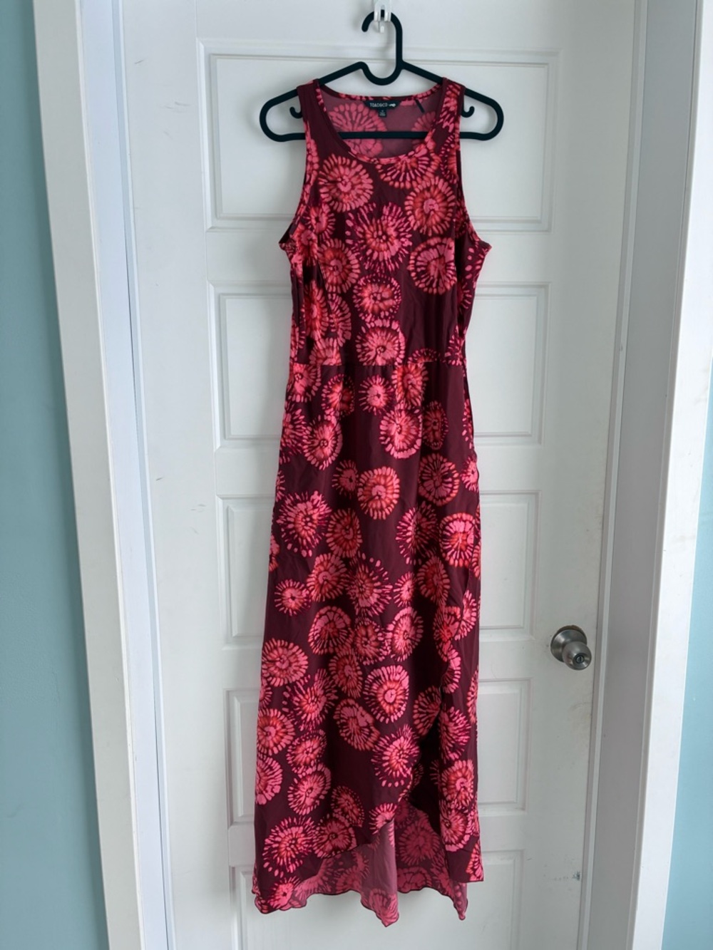 Toad&Co Maroon Maxi Dress with Pink Floral Print
